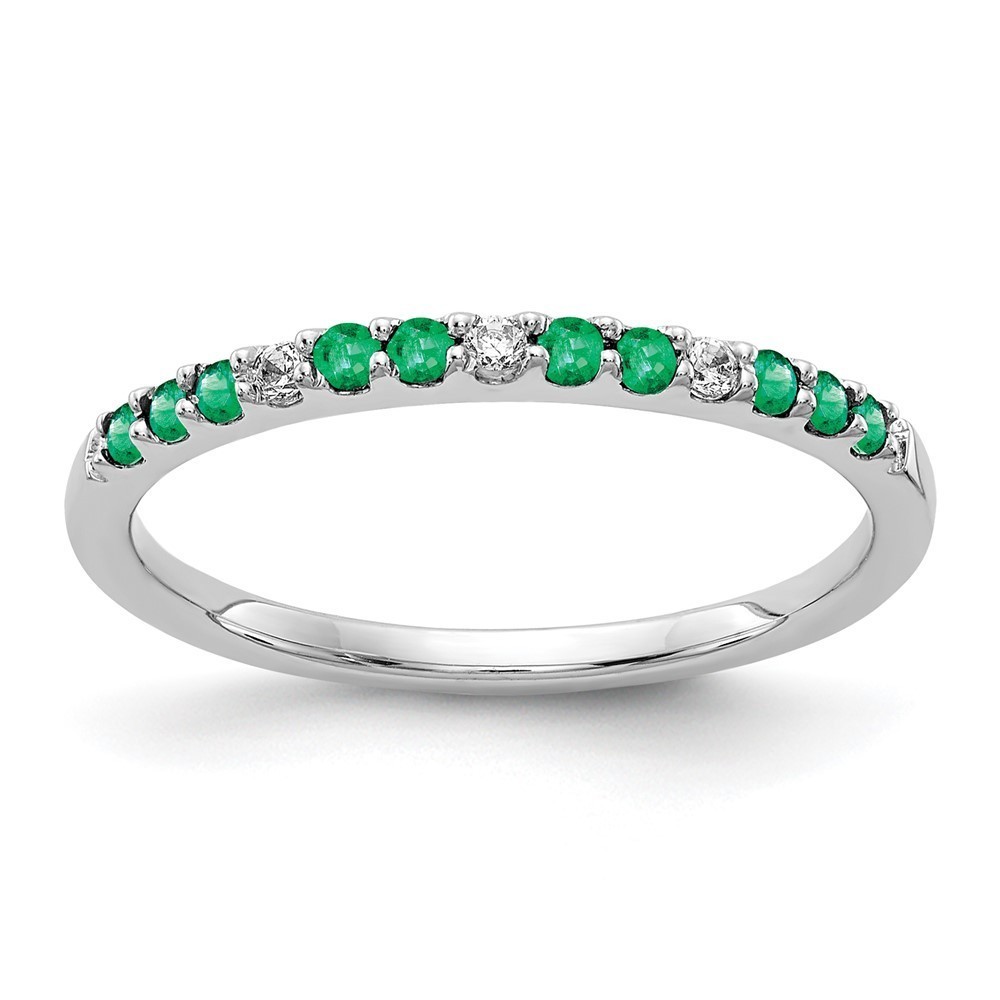 Million Charms 14k White Gold Diamond and Green Emerald Band, Size 7